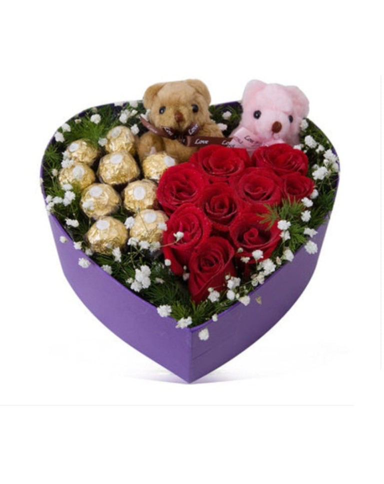 9 Red Roses with 9 Ferrero Rocher Chocolates a