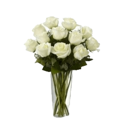 Dozen White Roses in Vase