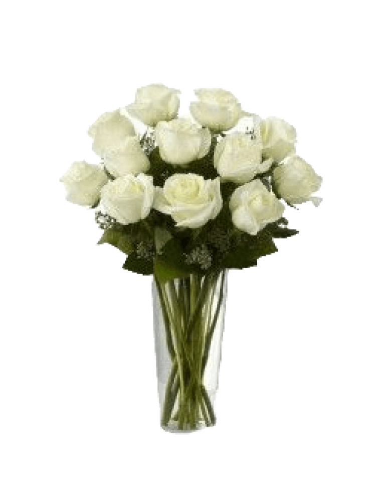 Dozen White Roses in Vase